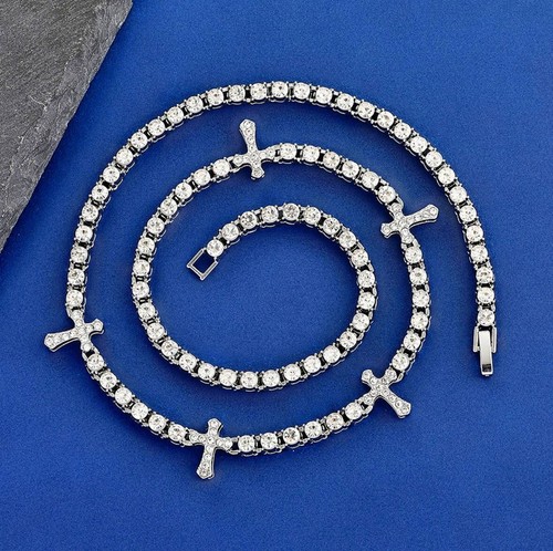 Collar de cadena de tenis de 20" 5 mm 1 fila enchapado en oro cruz helada hip hop circonita cúbica joyería - Imagen 9 de 9