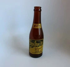 Vintage Spike It Amber Glass Crown Top ACL Soda Bottle Braddock PA