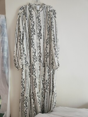 H&M tiered maxi dress floral Cream Black sz XL BNWT | eBay