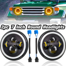 PAIR 7" LED BLACK HALO HEADLIGHTS HIGH LOW WHITE/AMBER DRL DOT E MARKED UK EU US