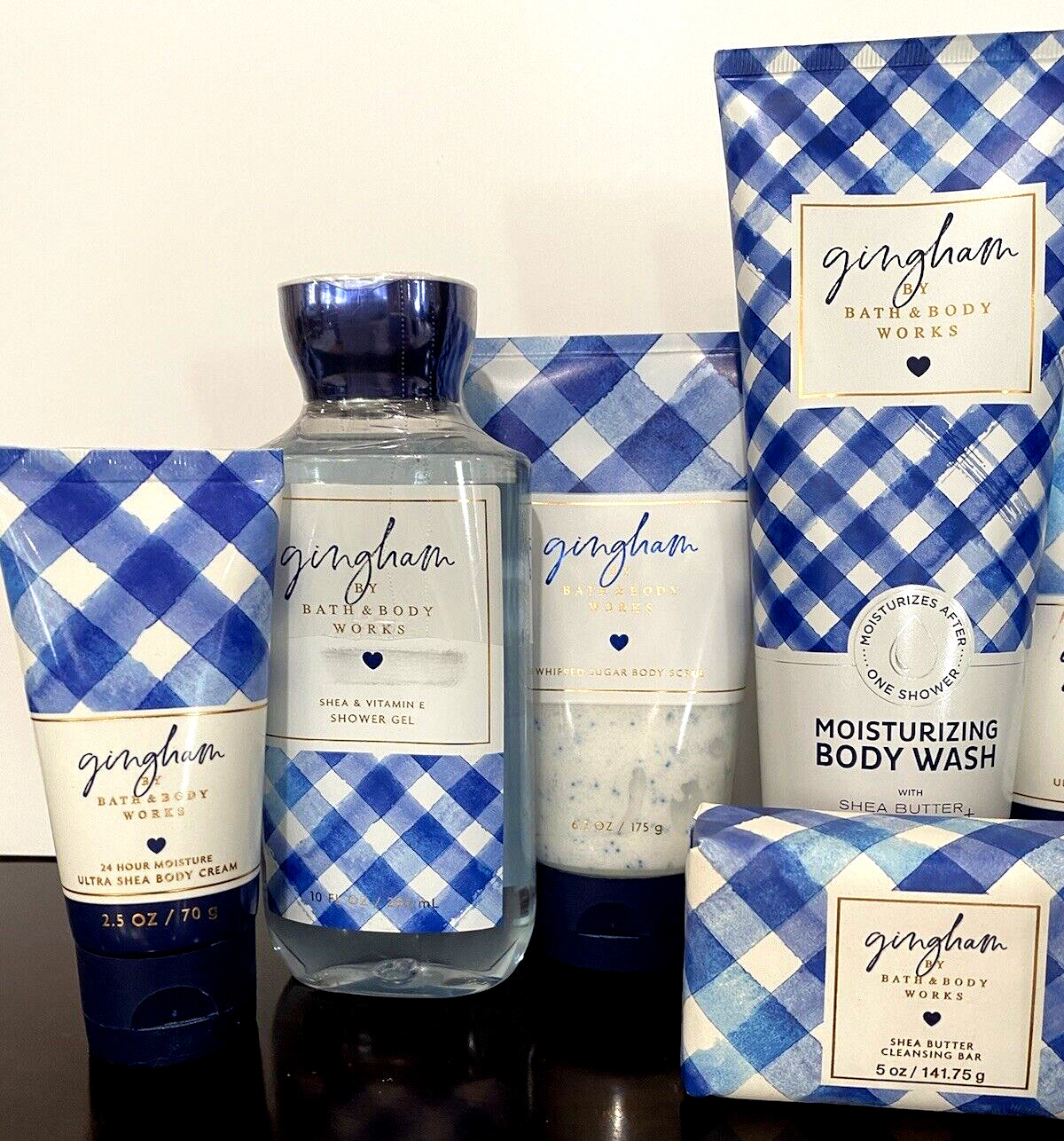 Bath & Body Works LOT OF 9 GINGHAM Scrubs/Body Wash/Cream/Shower Gel/Lotion/Bar