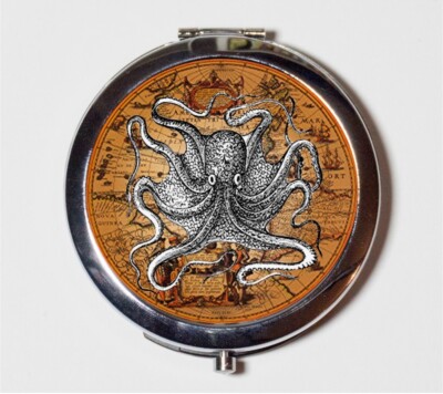Victorian Haeckel Octopus Map Compact Mirror Make Up Pocket Mirror Cosmetic