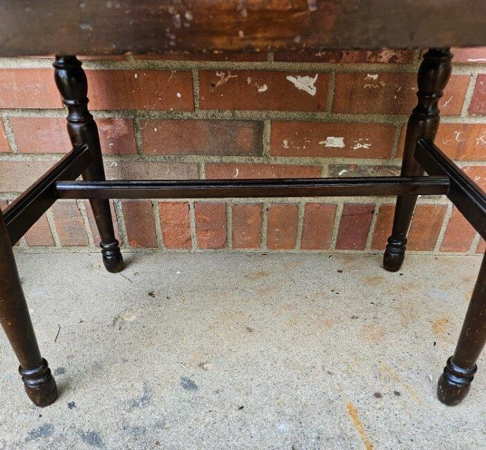 Vintage Mahogany Bench Footstool Red Wool Upholstery - Image 3 of 4