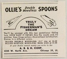 1949 Print Ad Ollie's Double Weedless Spoons Fishing Lures Chicago,IL