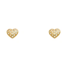 Ioka - 14K Yellow Gold Round Cut CZ Heart Screw Back Stud Earrings