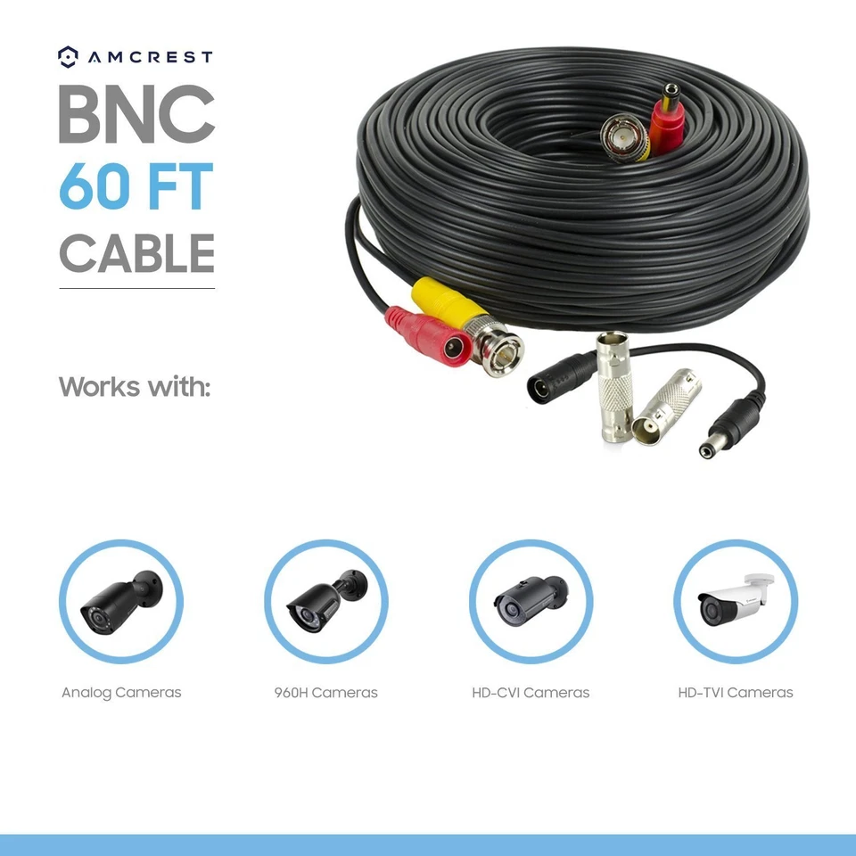 Amcrest 60 Foot BNC Coaxial Cable for CCTV Security HDCVI Camera Systems 4-PACK - Image 2 of 3