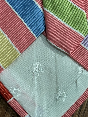 Corbata para hombre Brooks Brothers 346 seda pura rosa pastel amarillo azul a rayas EE. UU. - Imagen 4 de 5