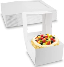 MT Products White Cake Boxes 8" x 8" x 5" Bakery Boxes with Window - Pack of 15