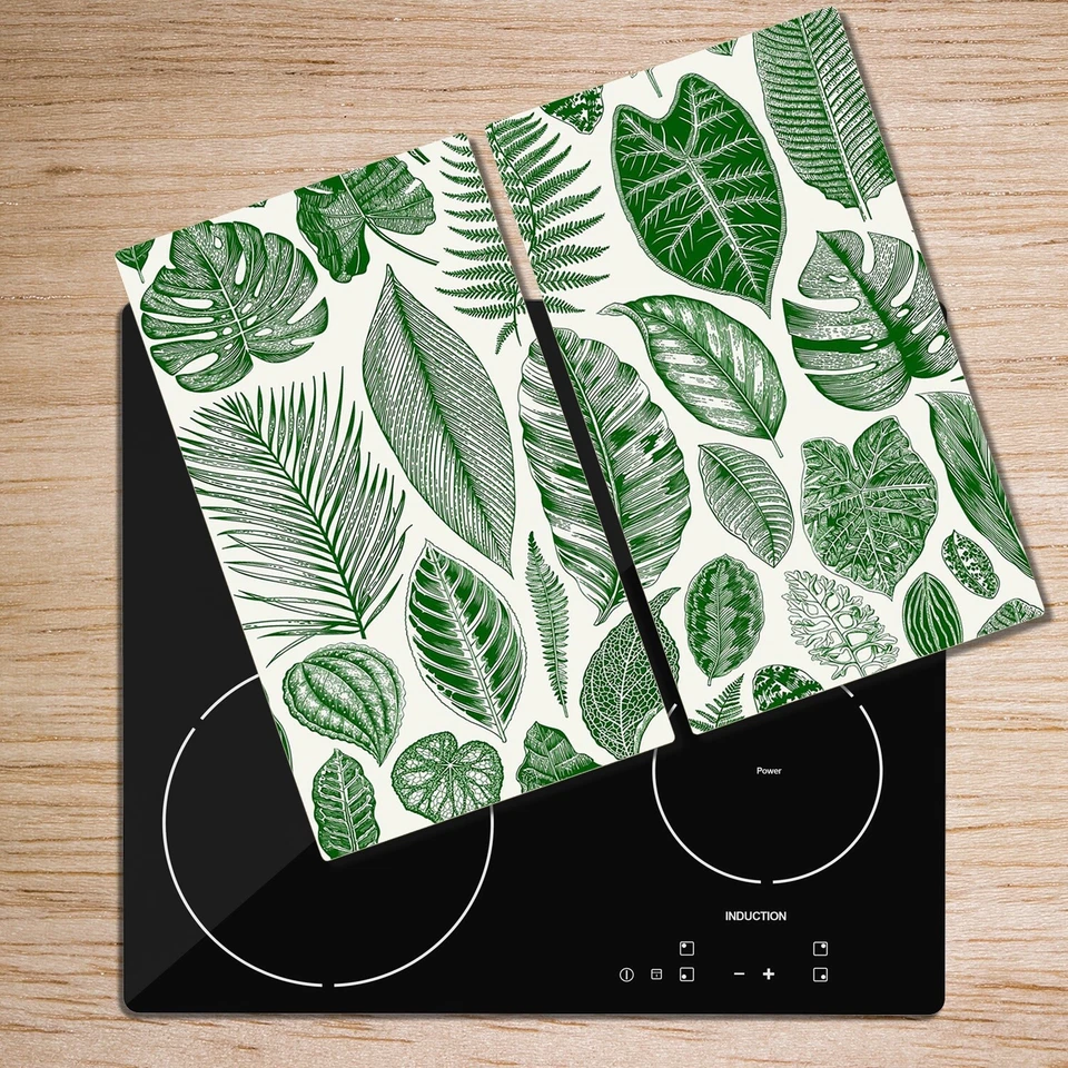 Cubierta de vitrocerámica de inducción de vidrio verde botánico hojas verdes 2x30x52 Foto 4 de 4