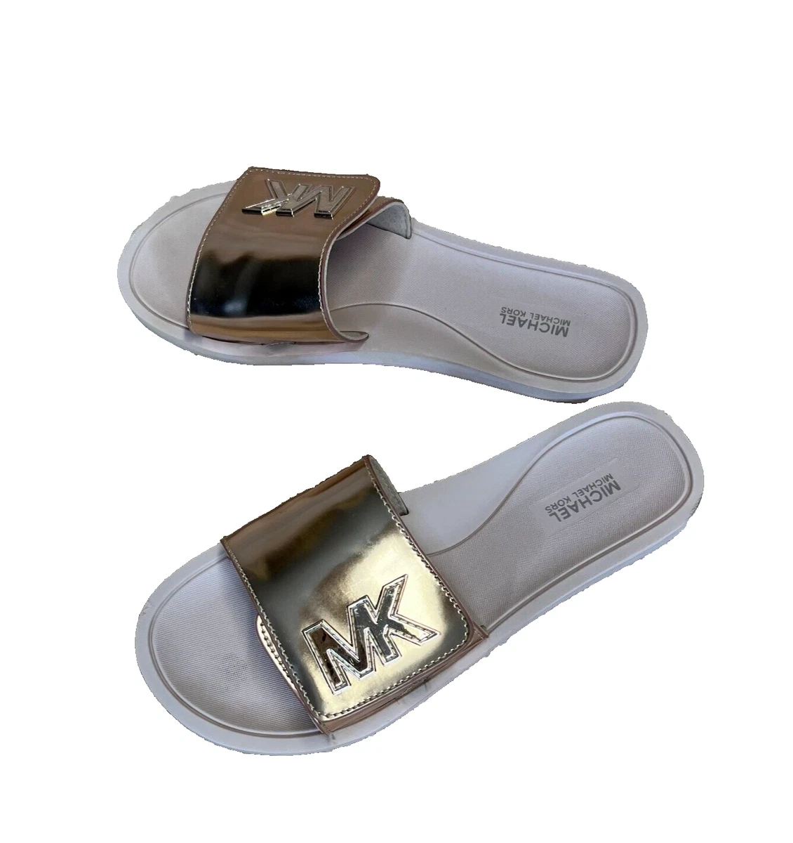 Mk logo metallic cheap slide