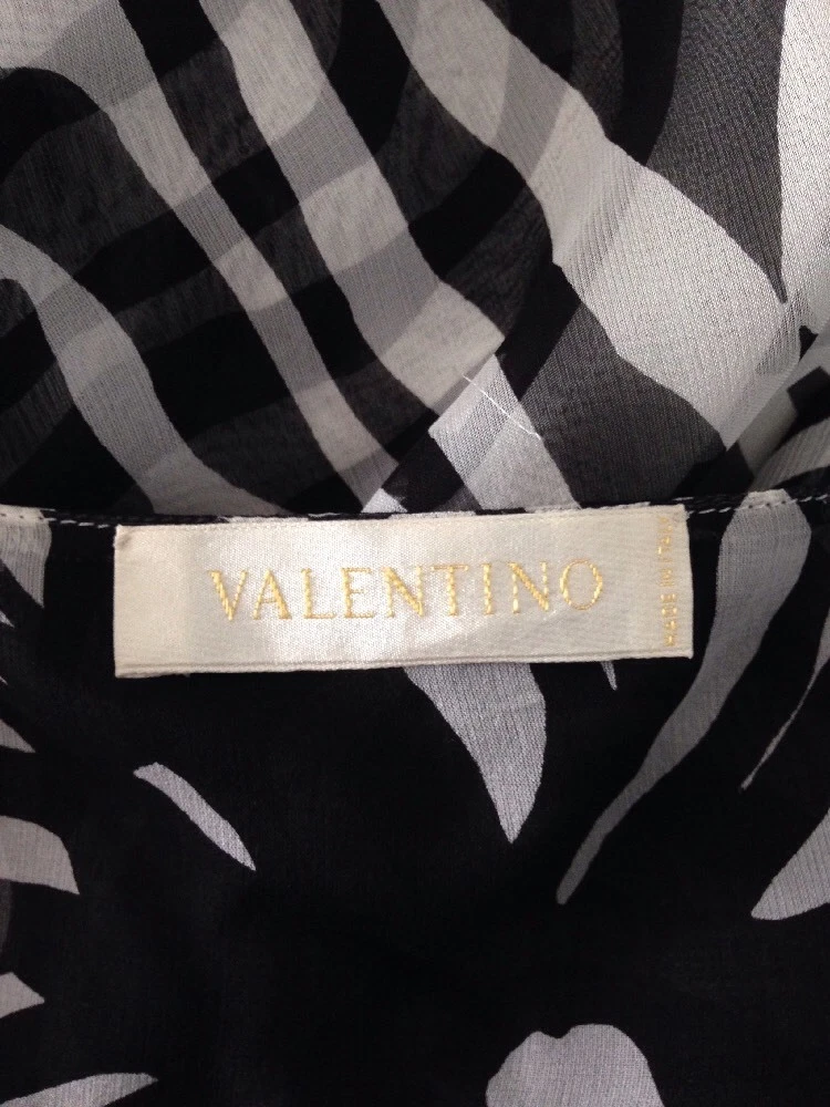 Valentino Abito in seta floreale bianco e nero