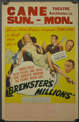 BREWSTER'S MILLIONS 1945 Orig 14X22 Wc Film Poster Dennis O'Keefe Helen Walker