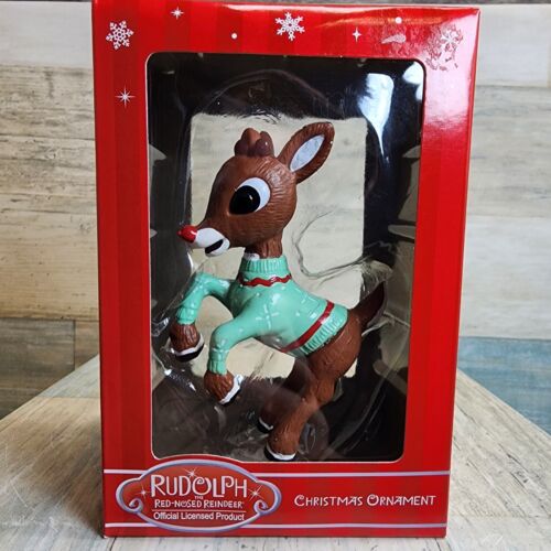Rudolph The Red Nosed Reindeer Teal Sweater Christmas Ornament Kurt S. Adler '23 - Picture 1 of 7
