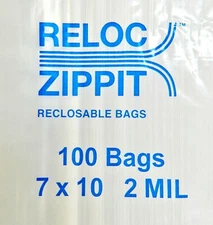 100 7x10 Bags 2MIL Reloc Zippit Reclosable Clear Zip Seal Lock Bags 7" x 10" 