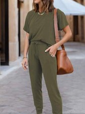 Women's Two Piece Outfit Short Sleeve Pullover Long Pants Tracksuit Jogger Set