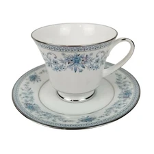 Mint NORITAKE Blue Hill Footed Cup & Saucer 2482 China Vintage Contemporary
