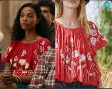 The Great The Dale Top in Color Red Size 3 Floral Embroidered 100% Cotton E