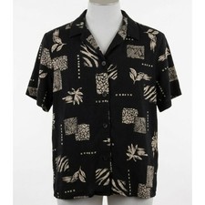 BRIGGS Shirt Women Size S Black Button Up Short Sleeve Hawaiian Made in USA