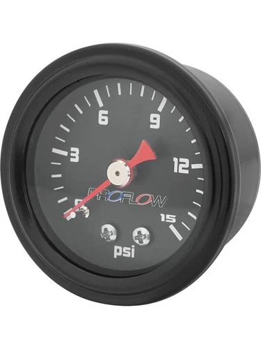 Proflow Fuel Pressure Gauge 0-15PSI Black / Black Face 40mm (PFEFG-015BK-2) - Picture 1 of 12