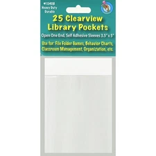 3-1/2 x 5" Self Adhesive Clear Library Pockets - 25 Count