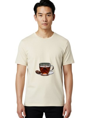 Tea-In-Glass-Cup Mens Graphic Tee, 100% Cotton, Casual Summer Wear