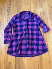Soft Surroundings Blouse Womens Medium Purple Plaid Tunic Top Roll Tab