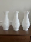 3 Vintage White Milk Glass Hobnail Hurricane Lamp Chimney Shade 10”
