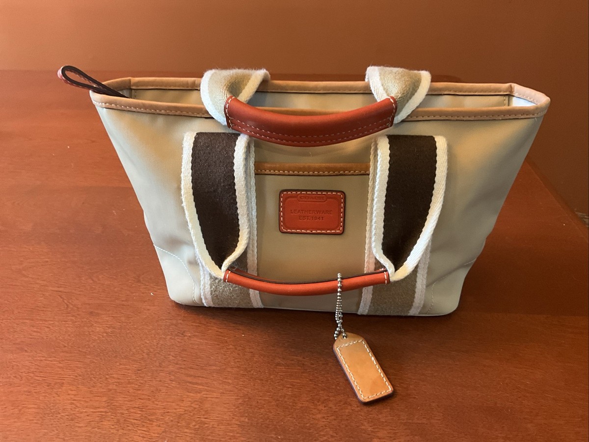 Coach Mini Nylon / Leather Trim Hamptons Taupe Multicolour Satchel