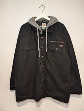 Dickies Hooded Work Jacket Black Canvas Utility Coat Oversized 2XL Streetwear