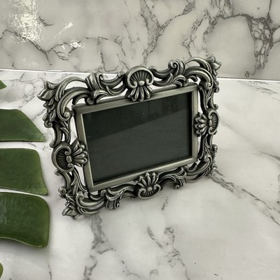 Vintage Y2k Mini Picture Frame Silver Tone Metal Thistle Floral Filigree Cottage
