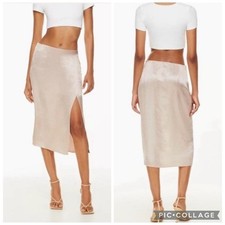 Babaton Aldus Slip Skirt NWT Size 2 Satin Midi in Denude Nude Beige Aritzia