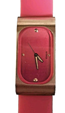 Guess Women's 9.5" Watch Pink Rectangle Silver Tone Dial Silicone New Battery