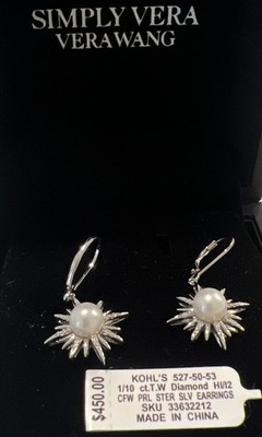 SIMPLY VERA VERA WANG STERLINGSILBER DIAMANT & PERLE UVP - 450 $ NEU MIT ETIKETT