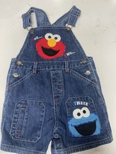 Vintage 90s Y2K Sesame Street Elmo Baby Denim Overalls Embroidered 18 Months