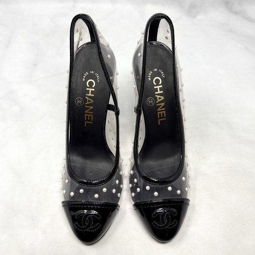 CHANEL Vintage CC Coco Mark Pearl Polka Dot Clear Transparent Pumps Heels 35,5 - Bild 6 von 15