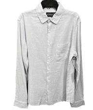 Saks Fifth Avenue Shirt Mens Linen Blend S Blue Party Wedding Vacation Preppy