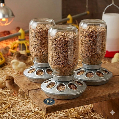 Little Giant Mason Jar Baby Chick Feeder 1qt Poultry Galvanized Steel Basec 3PCK