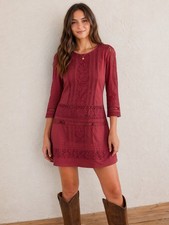 Abercrombie Lace Mini Dress XS Burgundy Boho Cottagecore Fit Flare