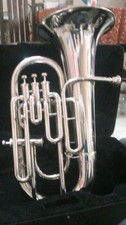 EUPHONIUM 4 VALVE OF PURE BRASS IN SILVER CHROME POLISH CASE BOX FREE SHIPPING