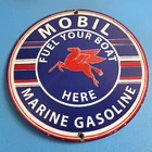 Vintage Mobil Marine Sign - Gas Service Station Porcelain Fuel Yor Boat Sign