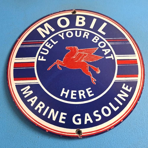 Vintage Mobil Marine Sign - Gas Service Station Porcelain Fuel Yor Boat Sign