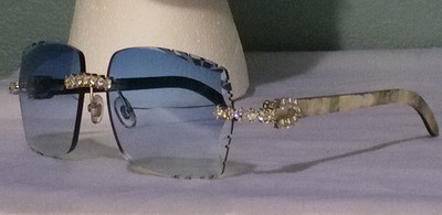 9.2 ctw Custom Moissanite Buffs, Blue Diamond Cut Lenses, Premium Horn Eyewear  