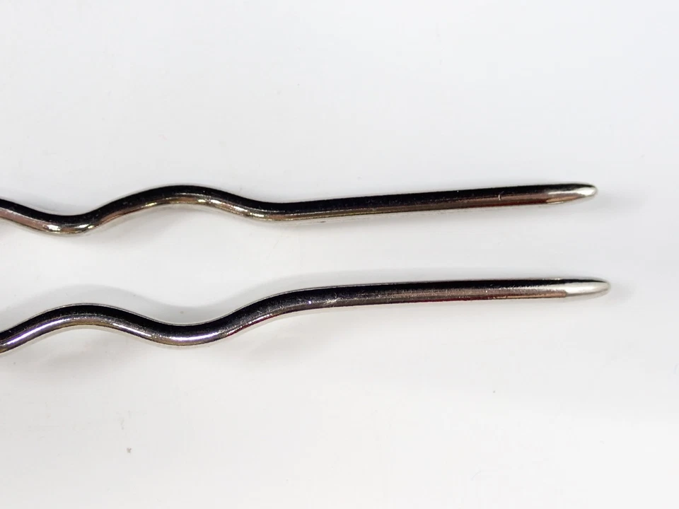 Vintage Silver Tone Floral Hair Fork with Rhinestones & Faux pearl Center - Image 3 of 4