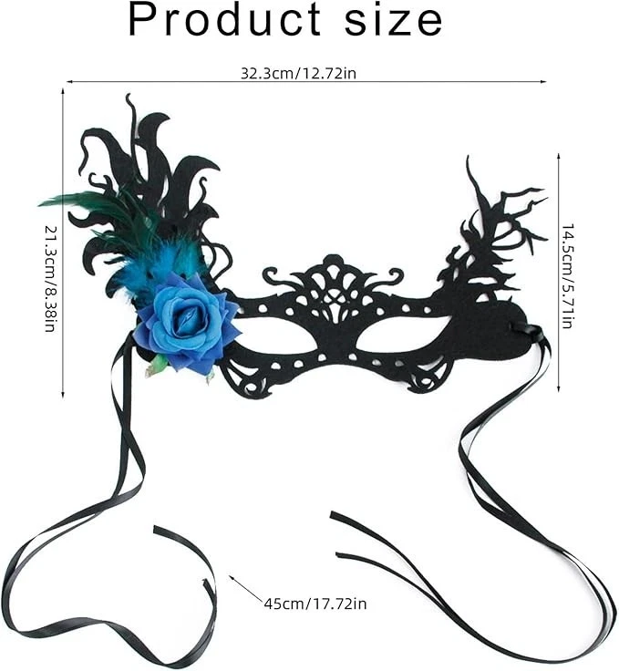 Masquerade Eyemask with Blue Flower, Feathered Eyemask For Cosplay, Halloween - Image 3 of 4