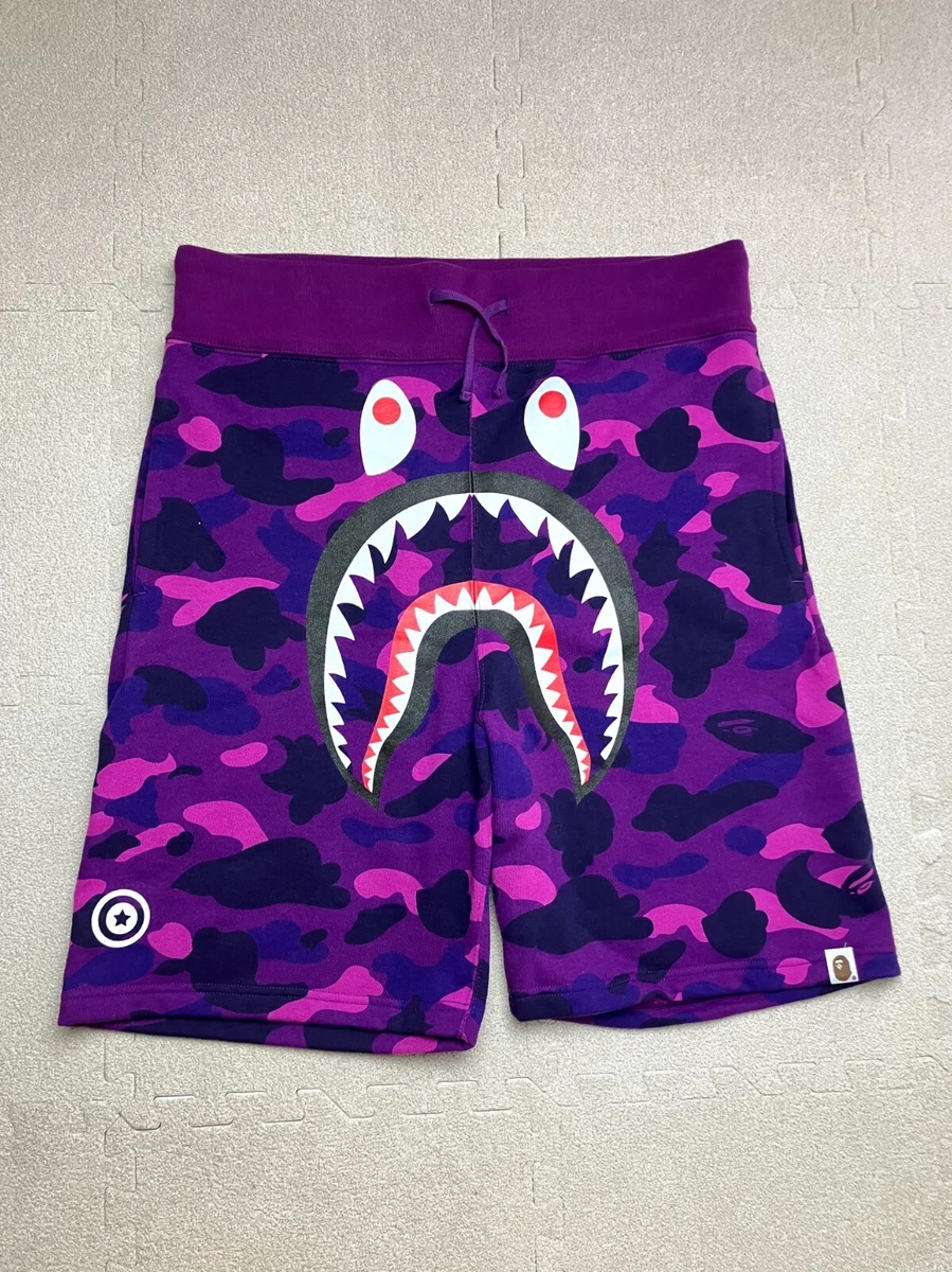 Bape Purple Camo Shark Sweat Shorts Size L authentic a bathing ape from japan