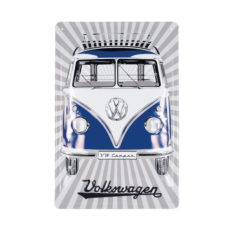 VW Combi Bleu plaque métal en relief pour déco de garage vintage