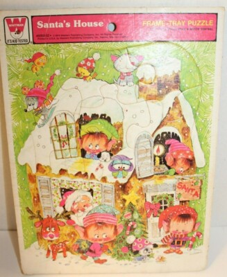 SANTAS HOUSE Giordano 70s frame tray puzzle Whitman Pixie Elves Christmas Elf