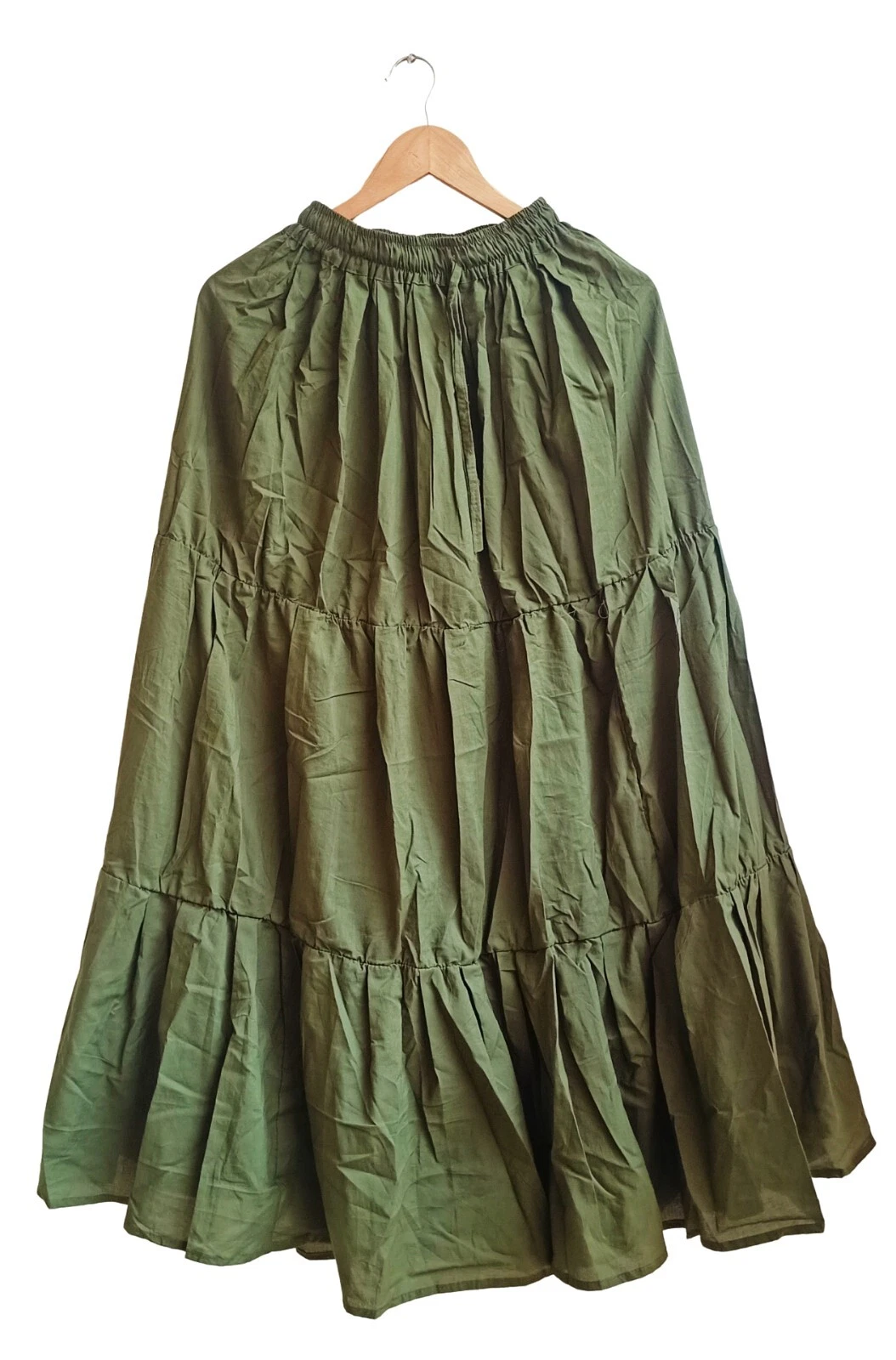 Indian Solid Olive Frill Skirt Cotton Skirt, Long Skirt, Free Size Beach Wear AU