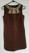 Banana Republic Sleeveless Dress Chunky Beaded brown Size XS cotton silk