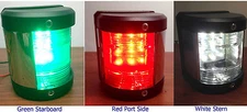 MARINE BOAT GREEN STARBOARD, RED PORT SIDE & STERN LED NAVIGATION LIGHT 3PC SET